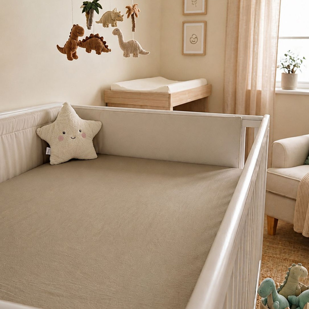Plain Beige Fitted Bedsheet & Pillowcase Set