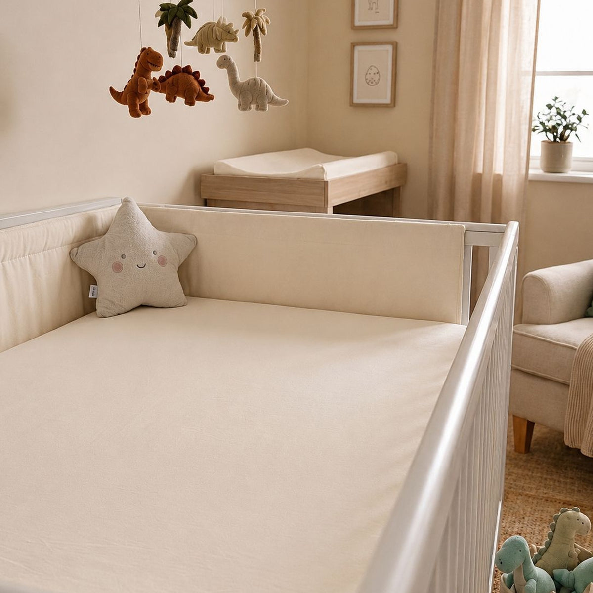 Plain Off-white Fitted Bedsheet & Pillowcase Set