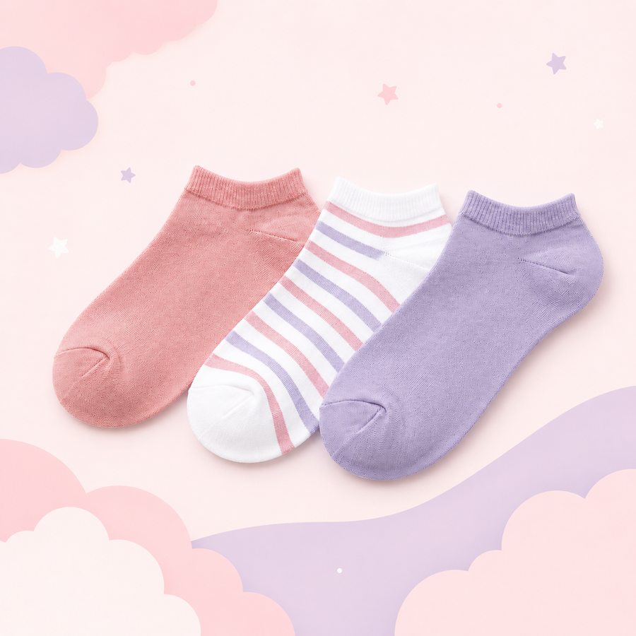 Girls' Everyday Ankle Socks – Pack of 3
