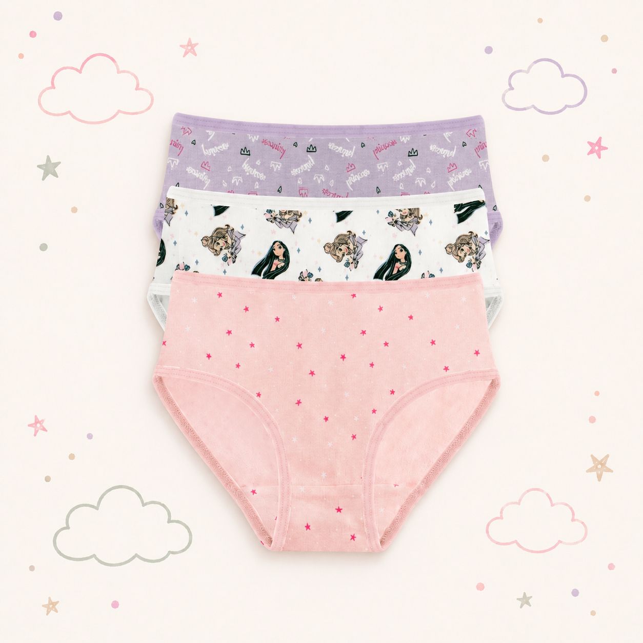 Girls' Princess Dreams Cotton Briefs – Pack of 3