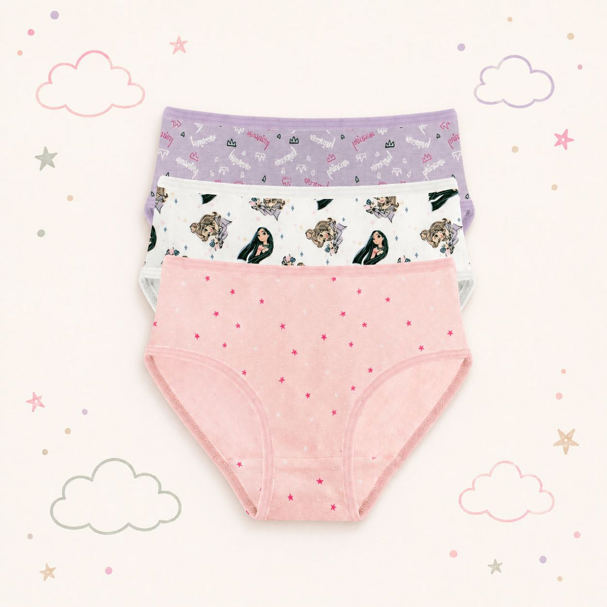 Girls' Princess Dreams Cotton Briefs – Pack of 3