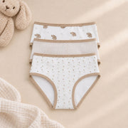 Girls' Beige Printed Briefs – Pack of 3